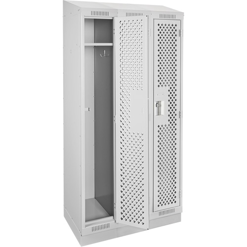 Clean Line Lockers, Bank of 3, 36" x 18" x 82", Steel, Grey, Rivet (Assembled), Perforated MAS Chibougamau