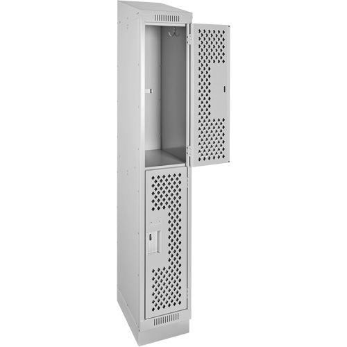 Clean Line Lockers, 2 -tier, 12" x 15" x 82", Steel, Grey, Rivet (Assembled), Perforated MAS Chibougamau