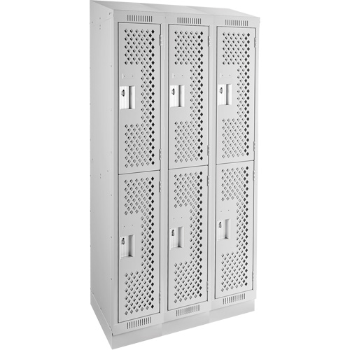 Clean Line Lockers, 2 -tier, Bank of 3, 36" x 15" x 82", Steel, Grey, Rivet (Assembled), Perforated MAS Chibougamau