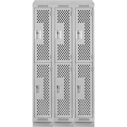 Clean Line Lockers, 2 -tier, Bank of 3, 36" x 15" x 82", Steel, Grey, Rivet (Assembled), Perforated MAS Chibougamau