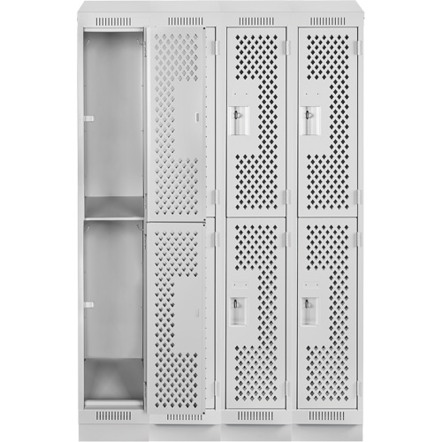 Clean Line Lockers, 2 -tier, Bank of 4, 48" x 12" x 82", Steel, Grey, Rivet (Assembled), Perforated MAS Chibougamau