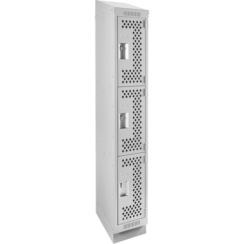 Clean Line Lockers, 3 -tier, 12" x 18" x 82", Steel, Grey, Rivet (Assembled), Perforated MAS Chibougamau