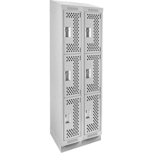 Clean Line Lockers, 3 -tier, Bank of 2, 24" x 18" x 82", Steel, Grey, Rivet (Assembled), Perforated MAS Chibougamau