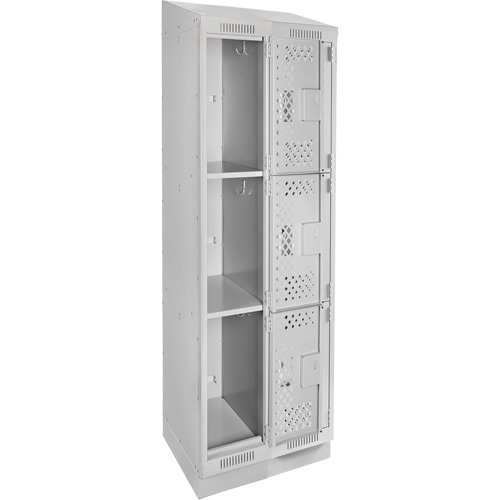 Clean Line Lockers, 3 -tier, Bank of 2, 24" x 18" x 82", Steel, Grey, Rivet (Assembled), Perforated MAS Chibougamau