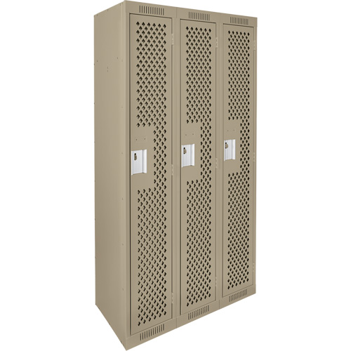 Clean Line Lockers, Bank of 3, 36" x 15" x 72", Steel, Beige, Rivet (Assembled), Perforated MAS Chibougamau