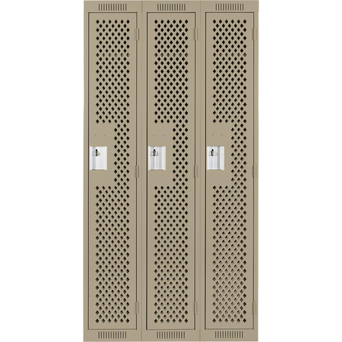 Clean Line Lockers, Bank of 3, 36" x 15" x 72", Steel, Beige, Rivet (Assembled), Perforated MAS Chibougamau