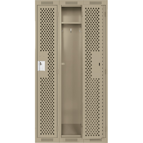 Clean Line Lockers, Bank of 3, 36" x 15" x 72", Steel, Beige, Rivet (Assembled), Perforated MAS Chibougamau
