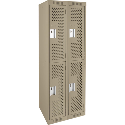 Clean Line Lockers, 2 -tier, Bank of 2, 24" x 15" x 72", Steel, Beige, Rivet (Assembled), Perforated MAS Chibougamau