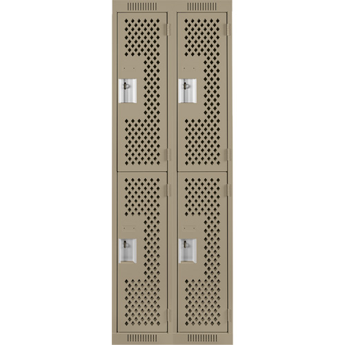 Clean Line Lockers, 2 -tier, Bank of 2, 24" x 15" x 72", Steel, Beige, Rivet (Assembled), Perforated MAS Chibougamau