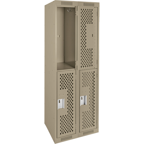 Clean Line Lockers, 2 -tier, Bank of 2, 24" x 15" x 72", Steel, Beige, Rivet (Assembled), Perforated MAS Chibougamau