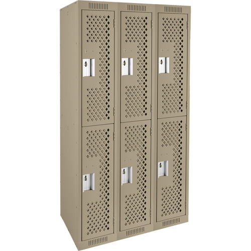 Clean Line Lockers, 2 -tier, Bank of 3, 36" x 15" x 72", Steel, Beige, Rivet (Assembled), Perforated MAS Chibougamau