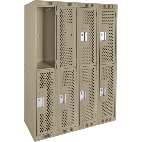 Casiers Clean Line, 2 niveaux, Bloc de 4, 48" x 15" x 72", Acier, Beige, Rivet (assembl&eacute;), Perfor&eacute; MAS Chibougamau