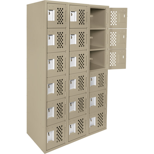 Assembled Lockerettes Clean Line Perforated Economy Lockers, 6 -tier, Bank of 3, 18" x 72" x 12", Steel MAS Chibougamau