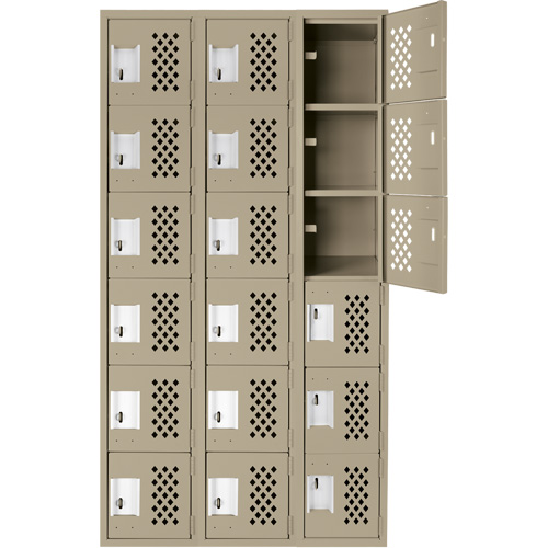 Assembled Lockerettes Clean Line Perforated Economy Lockers, 6 -tier, Bank of 3, 18" x 72" x 12", Steel MAS Chibougamau
