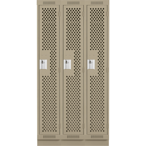 Clean Line Lockers, Bank of 3, 36" x 15" x 76", Steel, Beige, Rivet (Assembled), Perforated MAS Chibougamau