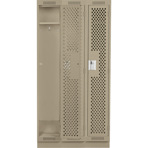 Clean Line Lockers, Bank of 3, 36" x 15" x 76", Steel, Beige, Rivet (Assembled), Perforated MAS Chibougamau