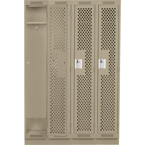 Clean Line Lockers, Bank of 4, 48" x 15" x 76", Steel, Beige, Rivet (Assembled), Perforated MAS Chibougamau