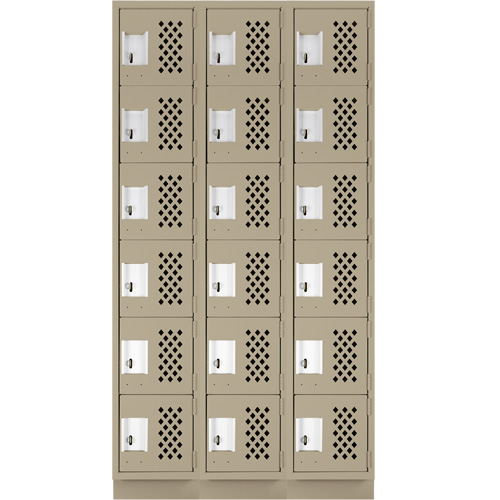 Assembled Lockerettes Clean Line Perforated Economy Lockers, 6 -tier, Bank of 3, 18" x 72" x 12", Steel MAS Chibougamau