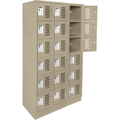 Assembled Lockerettes Clean Line Perforated Economy Lockers, 6 -tier, Bank of 3, 18" x 72" x 12", Steel MAS Chibougamau
