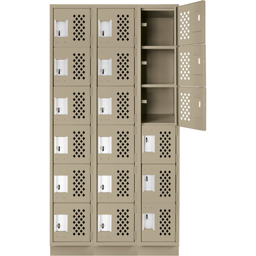 Assembled Lockerettes Clean Line Perforated Economy Lockers, 6 -tier, Bank of 3, 18" x 72" x 12", Steel MAS Chibougamau