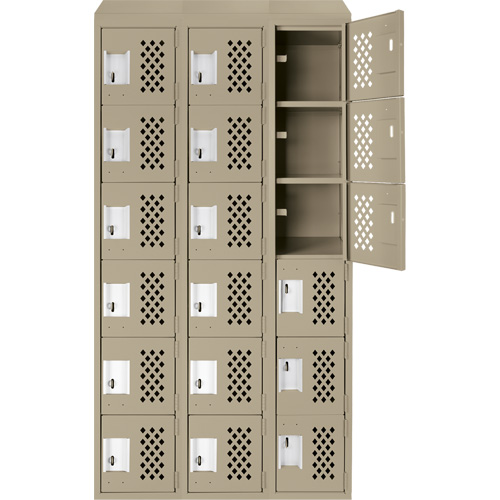 Assembled Lockerettes Clean Line Perforated Economy Lockers, 6 -tier, Bank of 3, 18" x 72" x 12", Steel MAS Chibougamau
