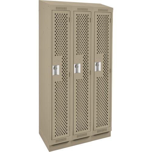 Clean Line Lockers, Bank of 3, 36" x 18" x 82", Steel, Beige, Rivet (Assembled), Perforated MAS Chibougamau