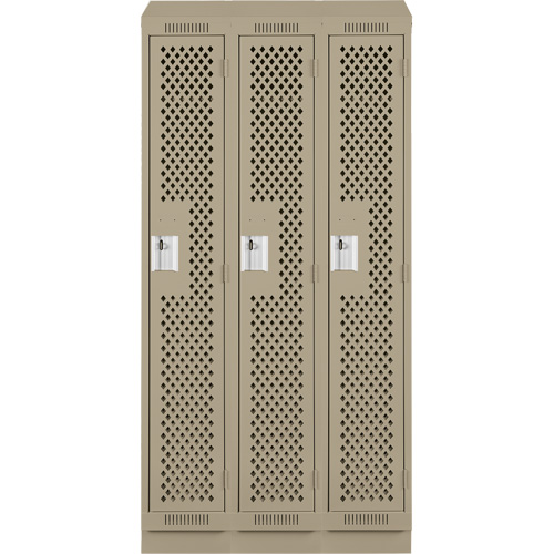 Clean Line Lockers, Bank of 3, 36" x 18" x 82", Steel, Beige, Rivet (Assembled), Perforated MAS Chibougamau