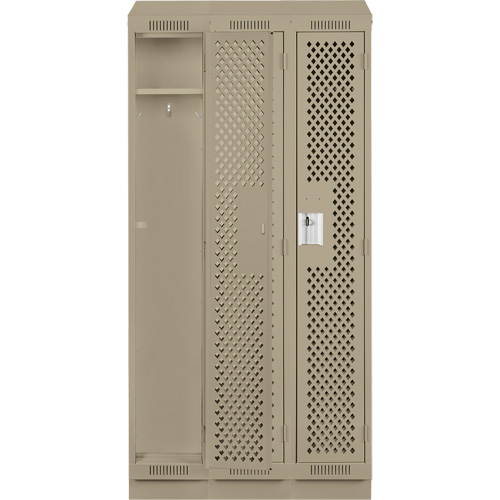 Clean Line Lockers, Bank of 3, 36" x 18" x 82", Steel, Beige, Rivet (Assembled), Perforated MAS Chibougamau
