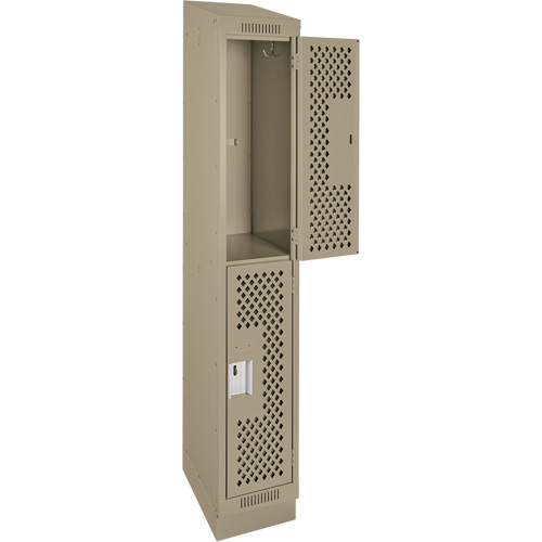 Clean Line Lockers, 2 -tier, 12" x 15" x 82", Steel, Beige, Rivet (Assembled), Perforated MAS Chibougamau