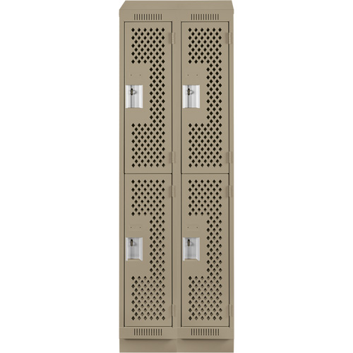 Clean Line Lockers, 2 -tier, Bank of 2, 24" x 15" x 82", Steel, Beige, Rivet (Assembled), Perforated MAS Chibougamau