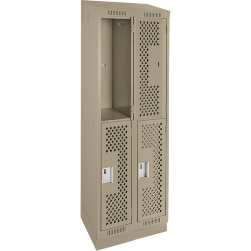 Clean Line Lockers, 2 -tier, Bank of 2, 24" x 15" x 82", Steel, Beige, Rivet (Assembled), Perforated MAS Chibougamau