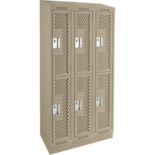 Clean Line Lockers, 2 -tier, Bank of 3, 36" x 15" x 82", Steel, Beige, Rivet (Assembled), Perforated MAS Chibougamau