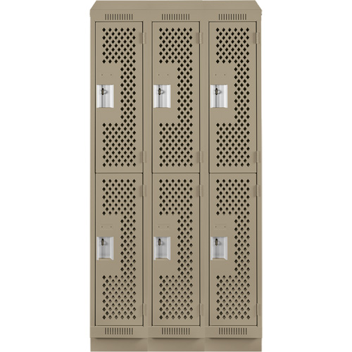 Clean Line Lockers, 2 -tier, Bank of 3, 36" x 15" x 82", Steel, Beige, Rivet (Assembled), Perforated MAS Chibougamau