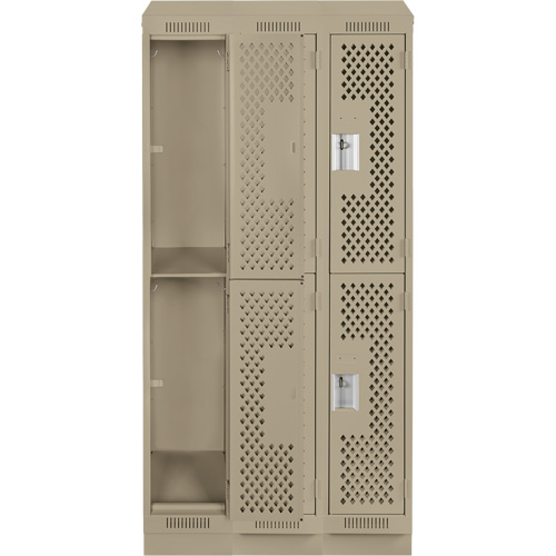 Clean Line Lockers, 2 -tier, Bank of 3, 36" x 15" x 82", Steel, Beige, Rivet (Assembled), Perforated MAS Chibougamau