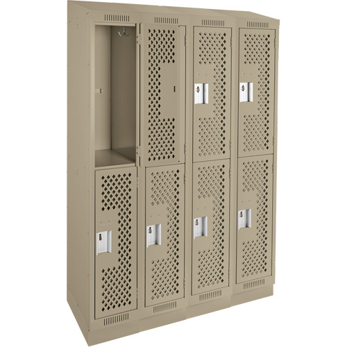 Clean Line Lockers, 2 -tier, Bank of 4, 48" x 15" x 82", Steel, Beige, Rivet (Assembled), Perforated MAS Chibougamau