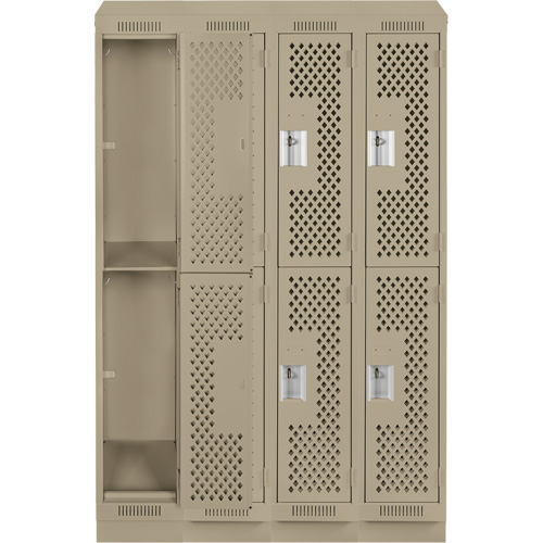 Clean Line Lockers, 2 -tier, Bank of 4, 48" x 15" x 82", Steel, Beige, Rivet (Assembled), Perforated MAS Chibougamau
