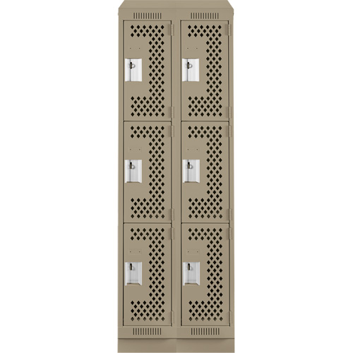 Clean Line Lockers, 3 -tier, Bank of 2, 24" x 18" x 82", Steel, Beige, Rivet (Assembled), Perforated MAS Chibougamau