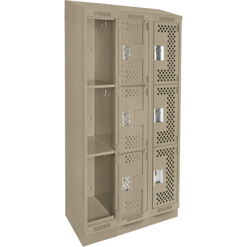 Clean Line Lockers, 3 -tier, Bank of 3, 36" x 18" x 82", Steel, Beige, Rivet (Assembled), Perforated MAS Chibougamau