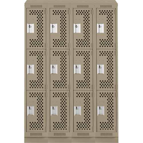 Clean Line Lockers, 3 -tier, Bank of 4, 48" x 18" x 82", Steel, Beige, Rivet (Assembled), Perforated MAS Chibougamau