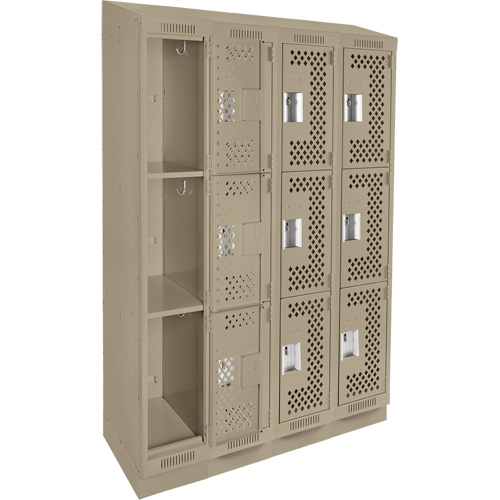 Clean Line Lockers, 3 -tier, Bank of 4, 48" x 18" x 82", Steel, Beige, Rivet (Assembled), Perforated MAS Chibougamau
