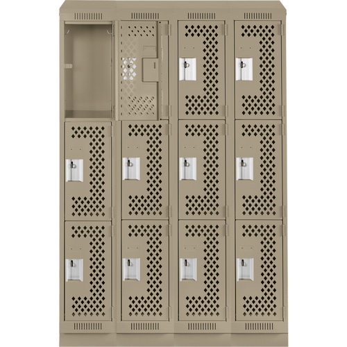 Clean Line Lockers, 3 -tier, Bank of 4, 48" x 18" x 82", Steel, Beige, Rivet (Assembled), Perforated MAS Chibougamau