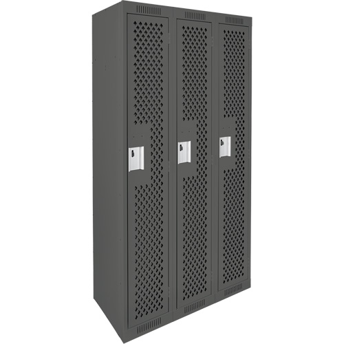Clean Line Lockers, Bank of 3, 36" x 15" x 72", Steel, Charcoal, Rivet (Assembled), Perforated MAS Chibougamau