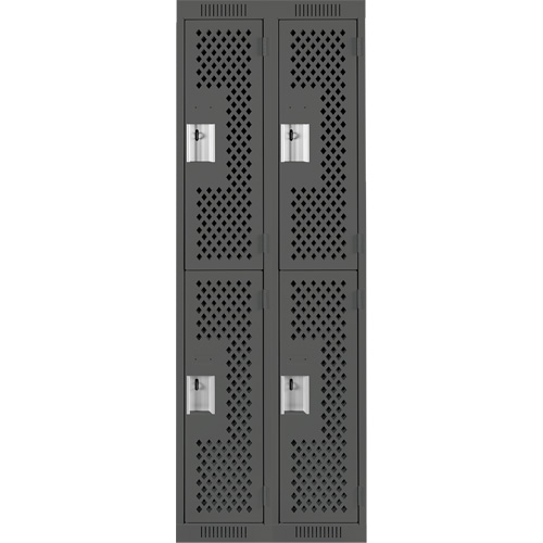 Clean Line Lockers, 2 -tier, Bank of 2, 24" x 15" x 72", Steel, Charcoal, Rivet (Assembled), Perforated MAS Chibougamau