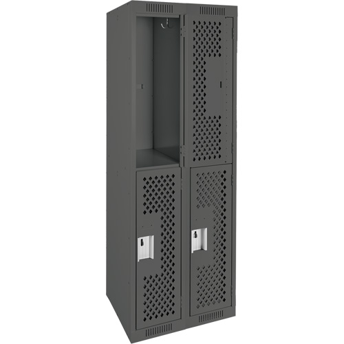 Clean Line Lockers, 2 -tier, Bank of 2, 24" x 15" x 72", Steel, Charcoal, Rivet (Assembled), Perforated MAS Chibougamau