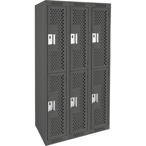 Clean Line Lockers, 2 -tier, Bank of 3, 36" x 15" x 72", Steel, Charcoal, Rivet (Assembled), Perforated MAS Chibougamau