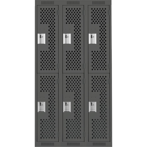 Clean Line Lockers, 2 -tier, Bank of 3, 36" x 15" x 72", Steel, Charcoal, Rivet (Assembled), Perforated MAS Chibougamau