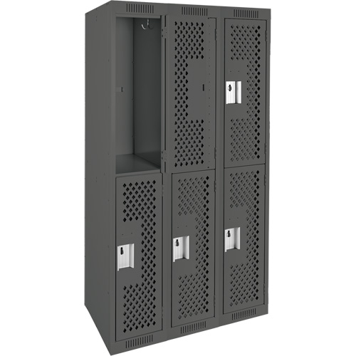 Clean Line Lockers, 2 -tier, Bank of 3, 36" x 15" x 72", Steel, Charcoal, Rivet (Assembled), Perforated MAS Chibougamau