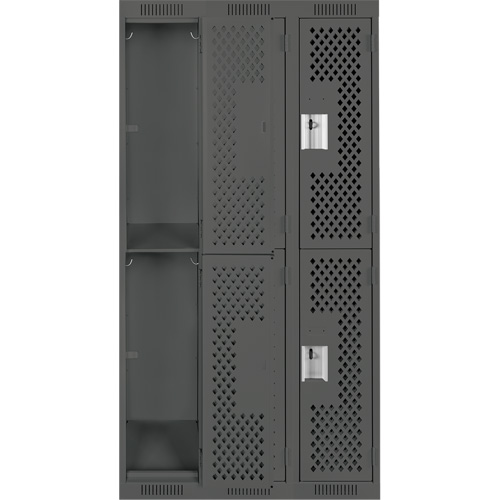 Clean Line Lockers, 2 -tier, Bank of 3, 36" x 15" x 72", Steel, Charcoal, Rivet (Assembled), Perforated MAS Chibougamau