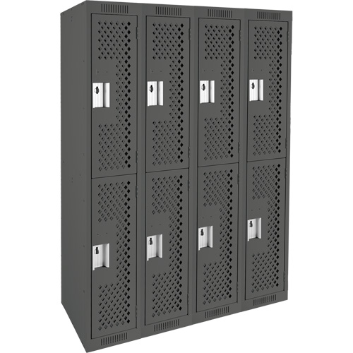 Clean Line Lockers, 2 -tier, Bank of 4, 48" x 15" x 72", Steel, Charcoal, Rivet (Assembled), Perforated MAS Chibougamau