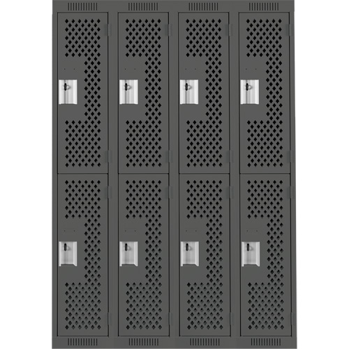 Clean Line Lockers, 2 -tier, Bank of 4, 48" x 15" x 72", Steel, Charcoal, Rivet (Assembled), Perforated MAS Chibougamau